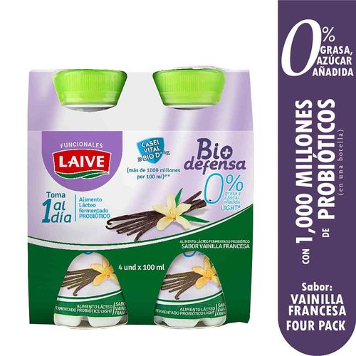 Alimento Lácteo LAIVE Bio Defensa Light Vainilla Francesa Paquete 4un Botella 100ml