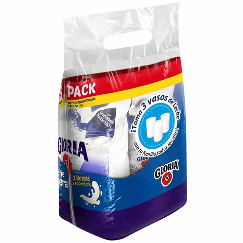 Leche GLORIA UHT Entera Bolsa 900ml Paquete 3un