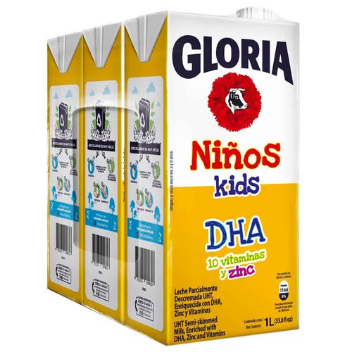 Leche UHT GLORIA Niños Pack 3un x 1L