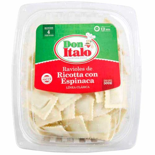 Ravioles DON ITALO De Ricotta con espinaca Bandeja 500Gr