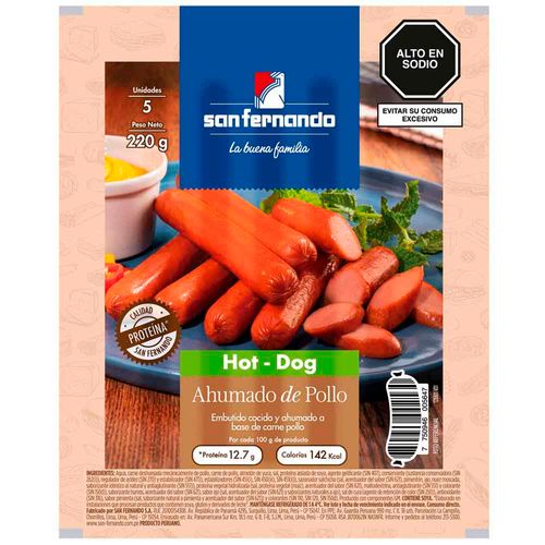 Hot Dog Ahumado de Pollo SAN FERNANDO Paquete 220g