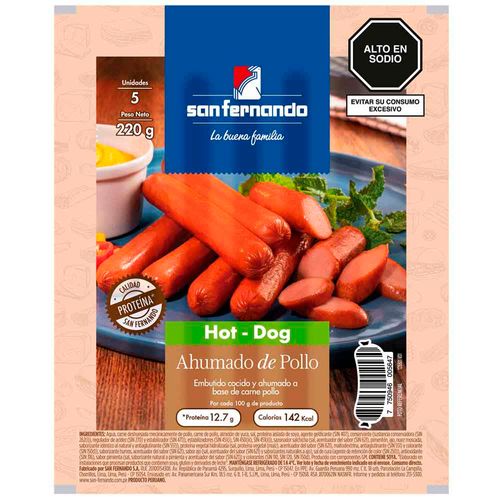 Hot Dog Ahumado de Pollo SAN FERNANDO Paquete 220g
