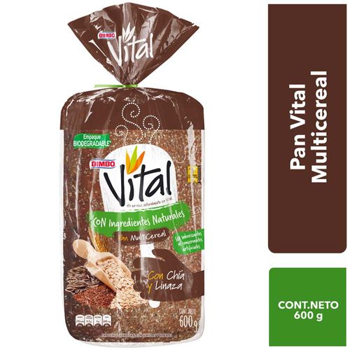 Pan de Molde Integral BIMBO Vital Multicereal Bolsa 600g