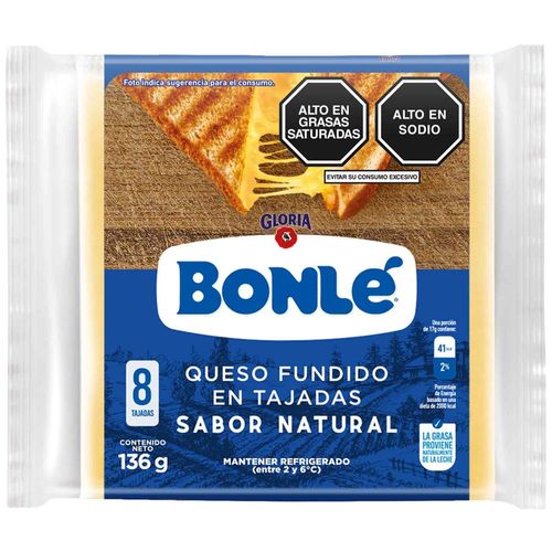 Queso Fundido Natural BONLÉ Tajadas Paquete 136g
