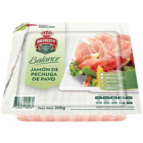 Jamón de Pechuga de Pavo BRAEDT Balance Paquete 200g