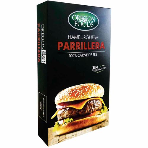 Hamburguesa OREGON FOODS Parrillera 100% Carne de Res Caja 4un