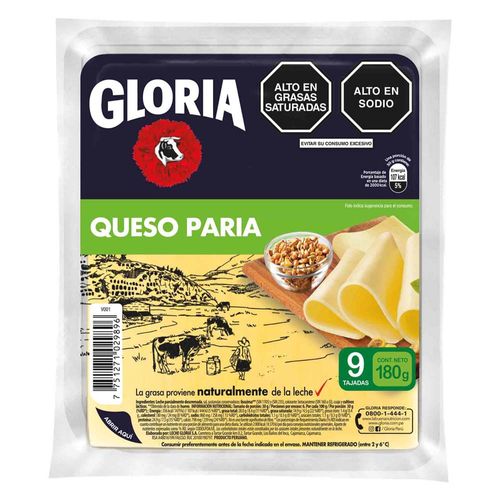 Queso Paria GLORIA en Tajadas Paquete 180g