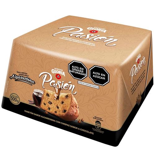 Panetón GLORIA PASION Algarrobina con Chispas de Chocolate Caja 500g