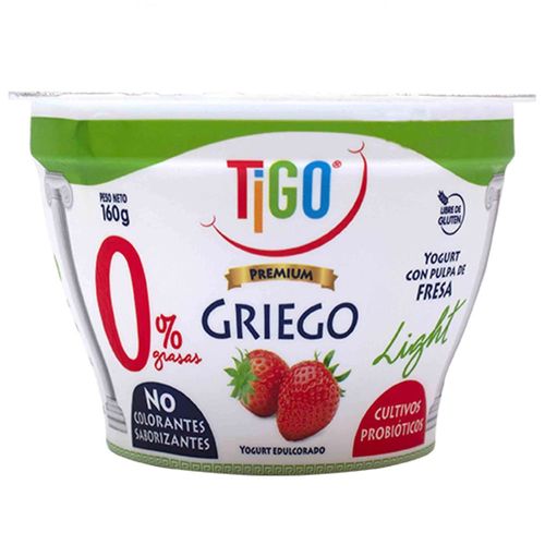 Yogurt TIGO Premium Estilo Griego Light Fresa Vaso 160g