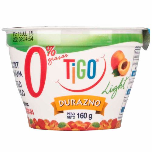 Yogurt TIGO Premium Estilo Griego Light Durazno Vaso 160g