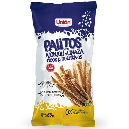 Palitos UNIÓN con Ajonjolí y Linaza Paquete 65g