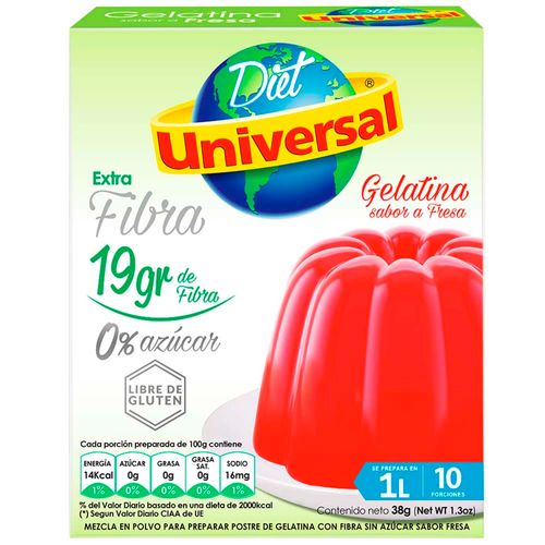 Gelatina UNIVERSAL Sabor a Fresa Extra Fibra Bolsa 38g