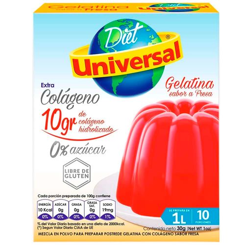 Gelatina UNIVERSAL con Sabor a Fresa Extra Colágeno Bolsa 30g