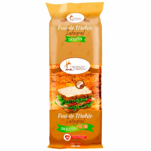 Pan de Molde Integral MOLINOS DEL MUNDO Sin Glúten y Sin Lactosa Bolsa 480g