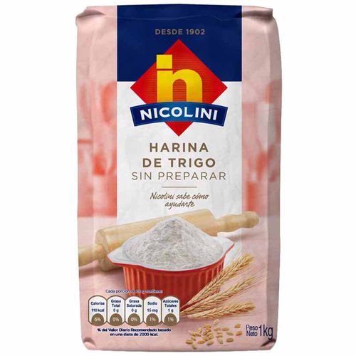 Harina de Trigo NICOLINI Sin Preparar Bolsa 1Kg