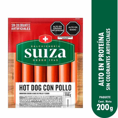 Hot Dog con Pollo SALCHICHERÍA SUIZA Paquete 200g