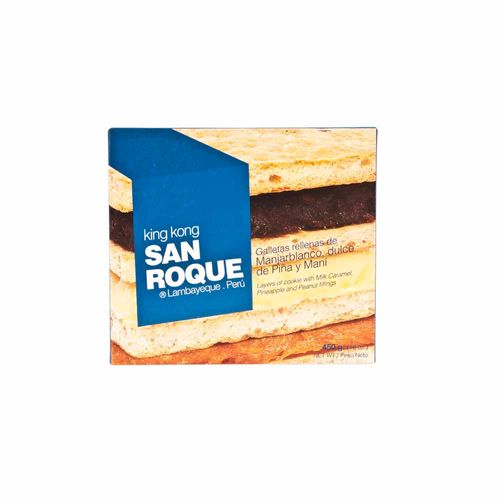 King Kong SAN ROQUE Galletas Rellenas de Manjarblanco, Dulce de Piña y Maní Caja 450g