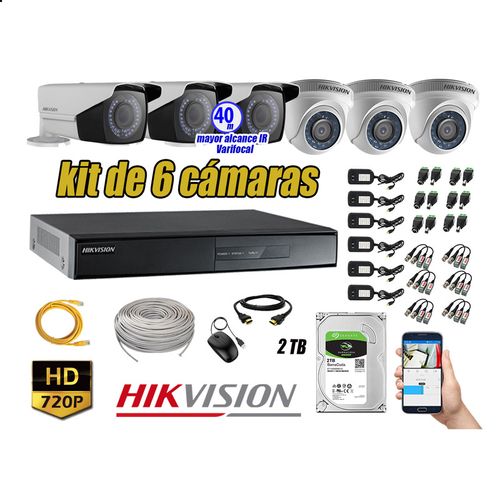Kit 6 Cámaras de Seguridad Hikvision Hd 720P Disco 2Tb Mayor Alcance Varifocal
