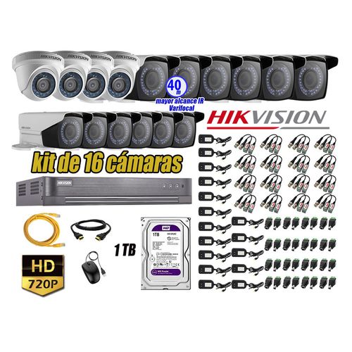 Kit 16 Cámaras de Seguridad Hikvision Hd 720P mas Disco 1Tb Mayor Alcance Varifocal Ip66