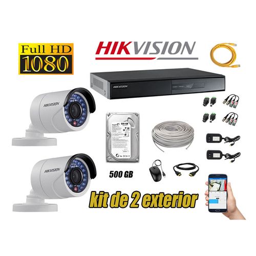 Kit 2 Cámaras de Seguridad Exterior Hikvision Full Hd 1080P mas Disco 500Gb