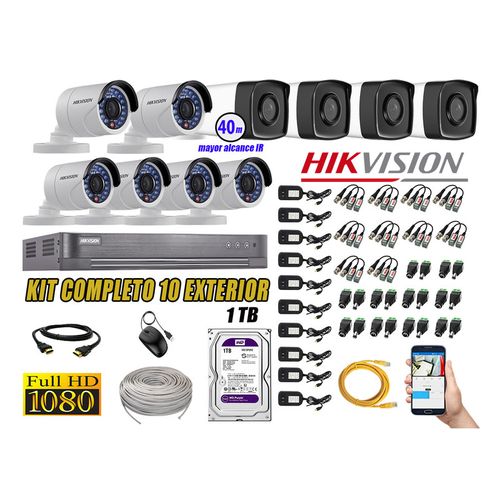 Kit 10 Cámaras de Seguridad Exterior It3F Hikvision Full Hd 1080P Disco 1Tb Wd