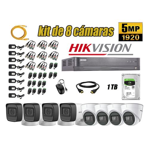 Kit 8 Cámaras de Seguridad Hikvision 5Mp mas Disco 1Tb P2P