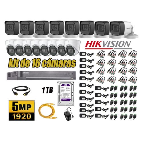 Kit 16 Cámaras de Seguridad Hikvision 5Mp mas Disco 1Tb