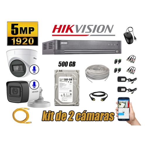 Kit 2 Cámaras de Seguridad Hikvision 5Mp Audio Incorporado Hdmi Completo