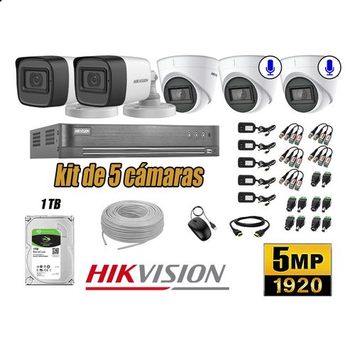 Kit 5 Cámaras de Seguridad Hikvision 5Mp 02 Cámaras Audio Incorporado P2p