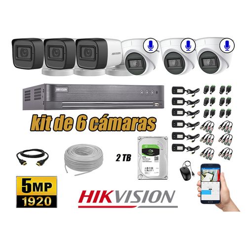 Kit 6 Cámaras de Seguridad Hikvision 5Mp 3 Cámaras Audio Incorporado