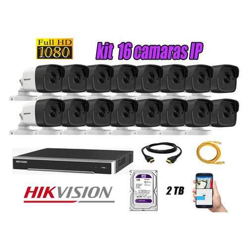 Kit 16 Cámaras de Seguridad Ip Poe Exterior Hikvision mas Disco 2Tb Wd Púrpura