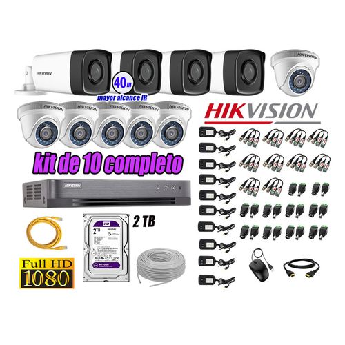 Kit 10 Cámaras de Seguridad It3F Hikvision Full Hd 1080P Disco 2Tb Mayor Alcance P2P