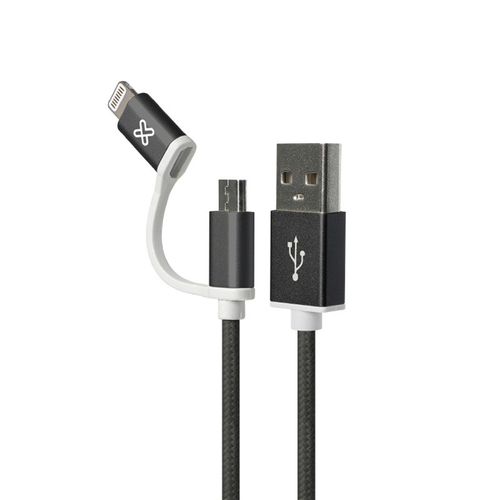 Cable 2 En 1 Klip Xtreme KAC-210BK Con Conector Lightning, Black (KAC-210BK-B)