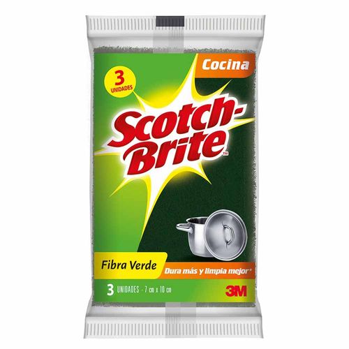 Esponja SCOTCH-BRITE Fibra Verde Abrasiva Paquete 3un