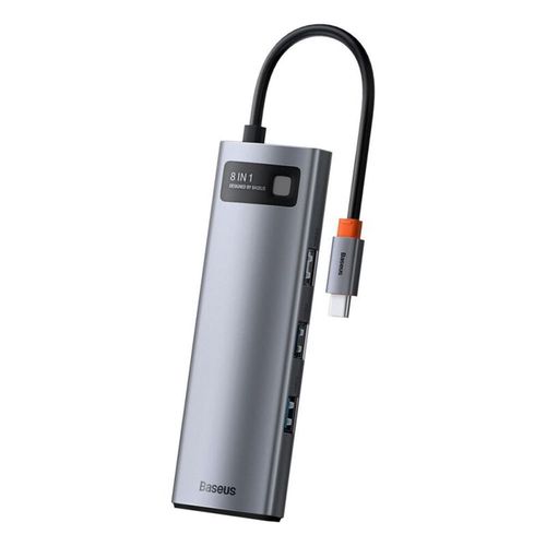 Hub Baseus USB Tipo-C 8 puertos, 3 x USB 3.0, HDMI, Tipo-C, PD, RJ45, microSD, SD