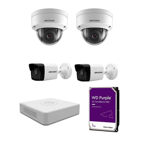 Kit de seguridad Hikvision 4 cámaras IP 2MP + NVR grabador Poe (4 canales) + Disco duro 1TB