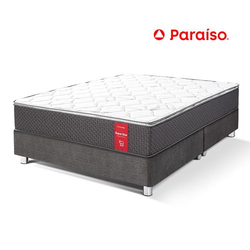 Cama Paraíso Super Star King Acero + 2 almohadas + protector