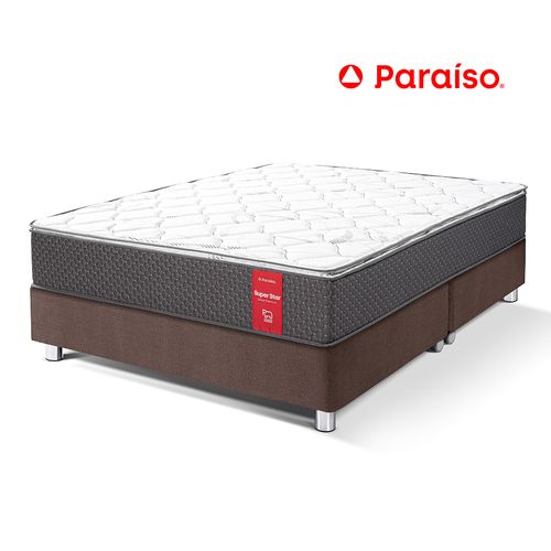 Cama Paraíso Super Star Queen Chocolate + 2 almohadas + protector