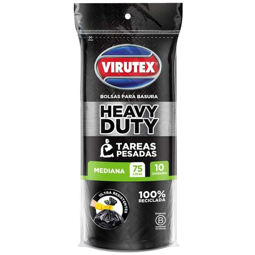 Bolsa de Basura Antibacterial VIRUTEX Heavy Duty 75l Paquete 10un