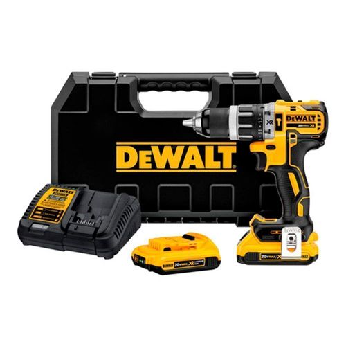 Taladro Percutor 20V XR Sin Carbones + Caja Plástica + Cargador + 2 Baterías Lithium Ion 2Ah Dewalt